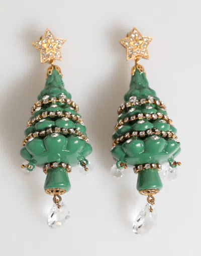 Dolce & Gabbana Gold Brass Multicolour Christmas Tree Earrings In Green