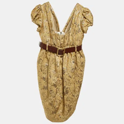 Pre-owned Dolce & Gabbana Gold Brocade Belt Detail Midi Dress M