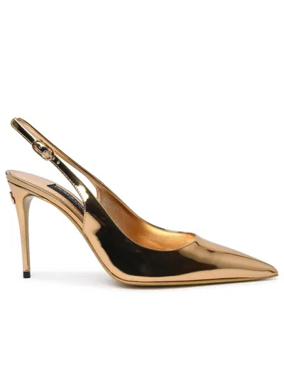 Dolce & Gabbana Gold Calf Leather Sling Back Woman