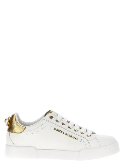 Dolce & Gabbana Portofino Leather Sneakers In White