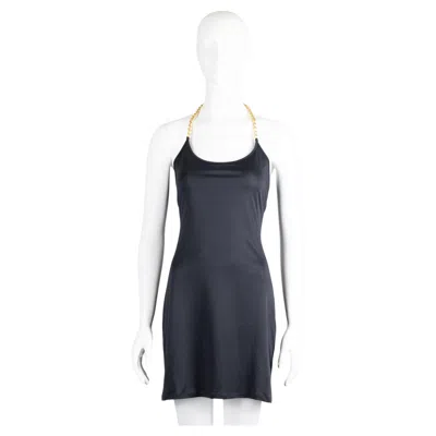 Pre-owned Dolce & Gabbana Gold Chain Halter Mini Dress 1990s In Gray