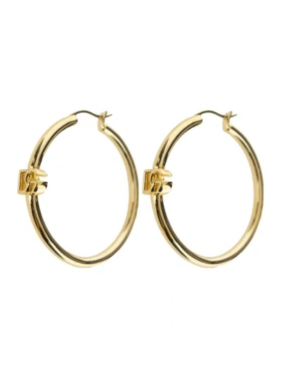 Dolce & Gabbana Gold Colored Creole Earrings With Dg Logo In Brass