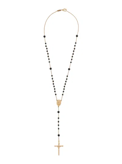 Dolce & Gabbana Gold Colored Necklace With Cross Pendant And Rear Claw Clasp Closure In Brass Man In Black