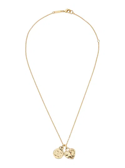 DOLCE & GABBANA GOLD COLORED NECKLACE WITH LOGO PENDANT AND HEART PENDANT IN BRASS WOMAN