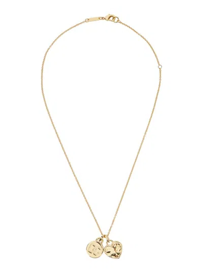 DOLCE & GABBANA GOLD COLORED NECKLACE WITH LOGO PENDANT AND HEART PENDANT IN BRASS WOMAN