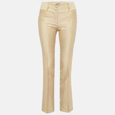 Pre-owned Dolce & Gabbana Gold Cotton And Silk Trousers S