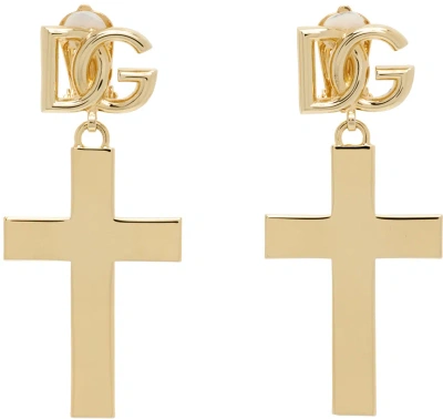 Dolce & Gabbana Gold Cross Earrings In Zoo00 Oro