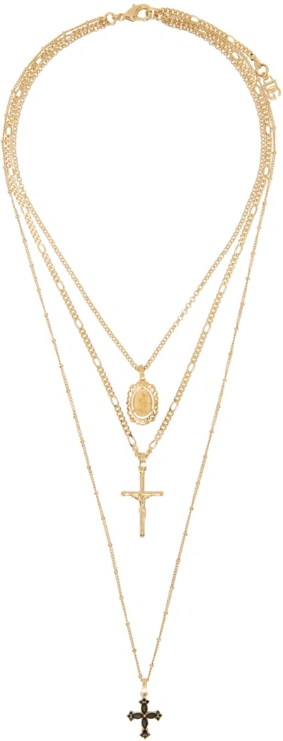 Dolce & Gabbana Gold Cross Necklace In Zoo00 Oro