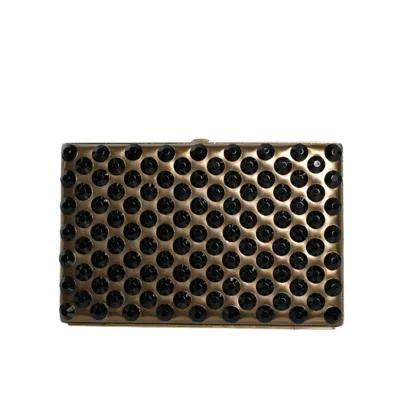 Dolce & Gabbana Gold Crystal Bifold Clutch Evening Party Women Purse Bag Leather