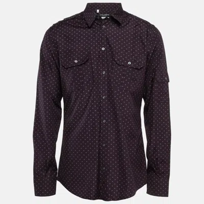 Pre-owned Dolce & Gabbana Gold Dark Purple Dotted Cotton Buttoned Up Shirt Xxs