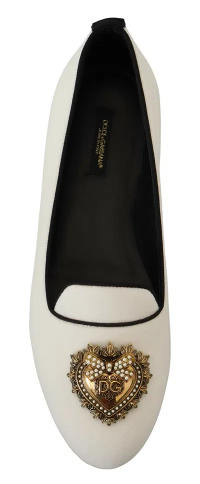 Dolce & Gabbana Gold Devotion Heart Velvet Flat In White
