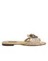 Dolce & Gabbana Gold Devotion Lace Flats Slip On Sandals Shoes In Gold