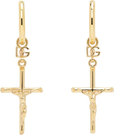 Dolce & Gabbana Gold Dna Cross Earrings In Green