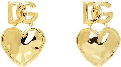 Dolce & Gabbana Gold Drop Hearts & 'dg' Logo Earrings In Zoo00 Oro