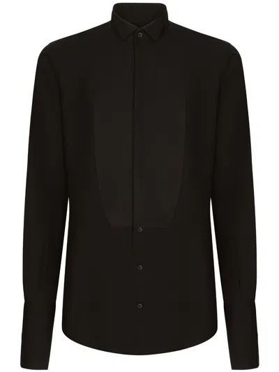 Dolce & Gabbana Stand-up Collar Cotton Shirt In Black