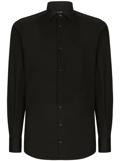 Dolce & Gabbana Cotton Poplin Gold-fit Tuxedo Shirt In Black