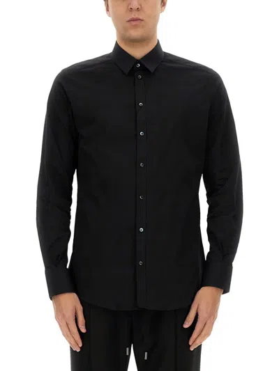 Dolce & Gabbana Long Sleeve Cotton Blend Shirt For Men In Black