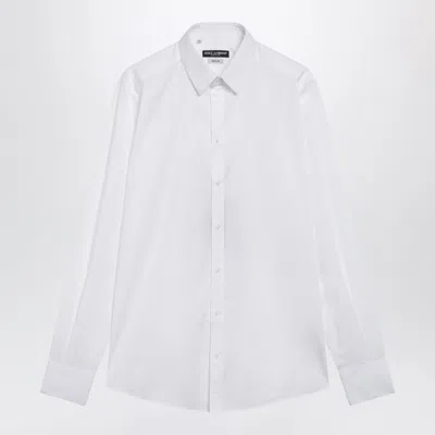 Dolce & Gabbana Gold Fit Stretch Poplin Shirt In Optical White In Brown