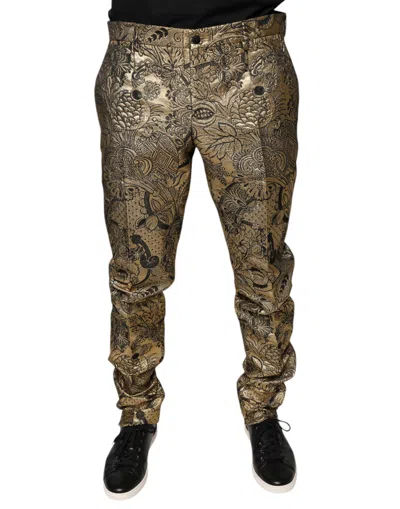 Dolce & Gabbana Gold Floral Jacquard Men Dress Men's Pants