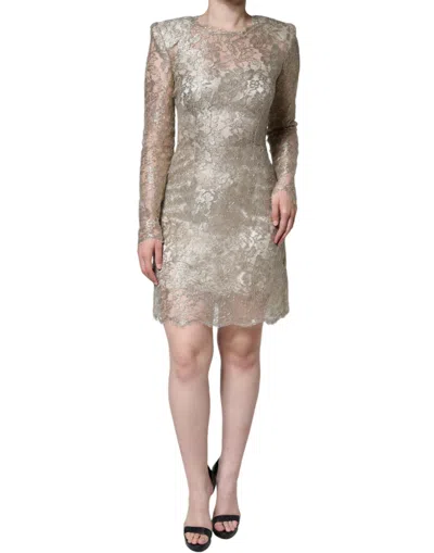 DOLCE & GABBANA DOLCE & GABBANA GOLD FLORAL LACE A-LINE SHEATH MINI WOMEN'S DRESS