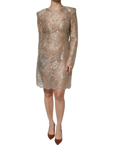 Pre-owned Dolce & Gabbana Gold Floral Lace A-line Sheath Mini Women's Dress ()