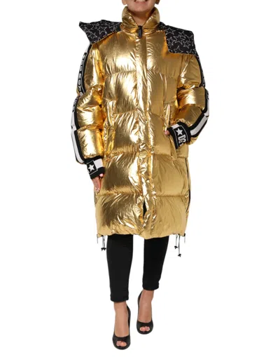 Dolce & Gabbana Metallic Quilted Puffer Down Jacket In Gold