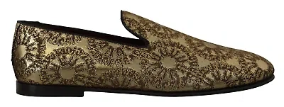 Pre-owned Dolce & Gabbana Gold Tone Loafers Slides Dress Shoes