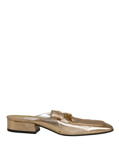 Pre-owned Dolce & Gabbana Gold Leather Flats Slides Mule Loafers Women's Shoes ()
