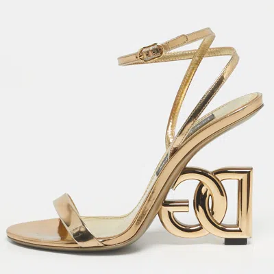 Pre-owned Dolce & Gabbana Gold Leather Keira Ankle Strap Sandals Size 40