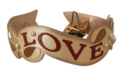 Dolce & Gabbana Gold Leather Love Patch Bag Shoulder Women's Strap