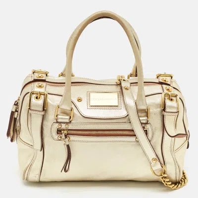 Pre-owned Dolce & Gabbana Gold Leather Miss Easy Way Boston Bag