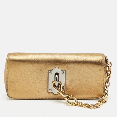 Pre-owned Dolce & Gabbana Gold Leather Miss Sunflower Clutch