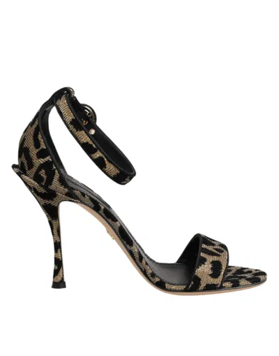 Dolce & Gabbana Gold Leopard Ankle Strap Heels Sandals Shoes In Animal Print