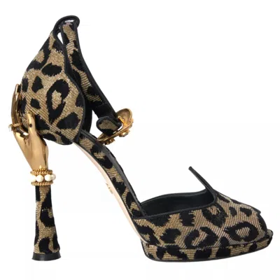 Pre-owned Dolce & Gabbana Gold Leopard Embellished Heel Sandals Women's Shoes ()
