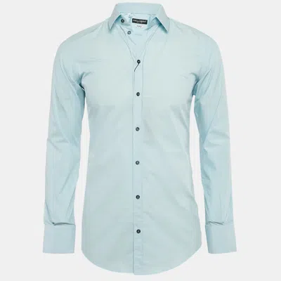 Pre-owned Dolce & Gabbana Gold Light Blue Cotton Button Front Shirt S