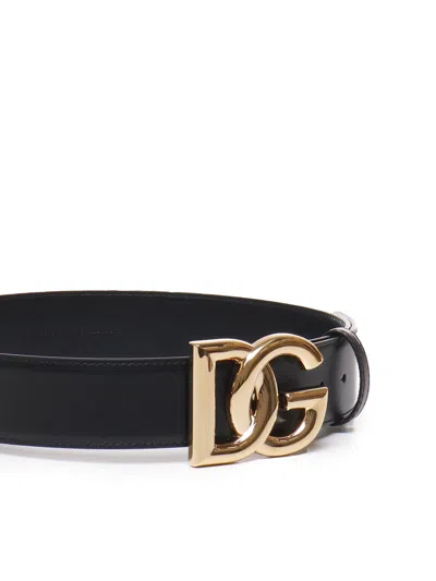 Dolce & Gabbana Gold Logo Leather Belt