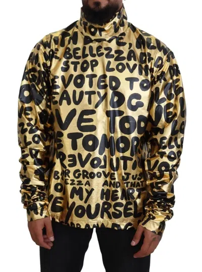 Pre-owned Dolce & Gabbana Gold Logo Print Turtleneck Pullover Men's Sweater ()