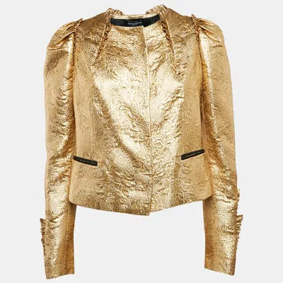 Pre-owned Dolce & Gabbana Gold Lurex Blend Jacquard Ruffled Blazer M