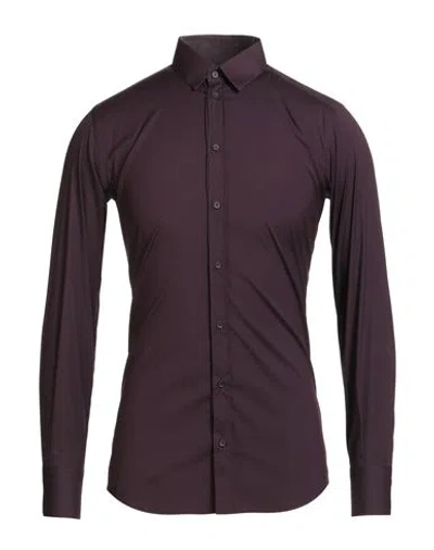 Dolce & Gabbana Gold Man Shirt Plum Size 17 ½ Cotton, Polyamide, Elastane In Purple