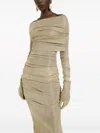 Dolce & Gabbana Draped Metallic Mesh-jersey Midi Dress In Golden