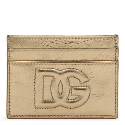 Dolce & Gabbana Gold Metal Leather Dg Logo Card Holder In Golden