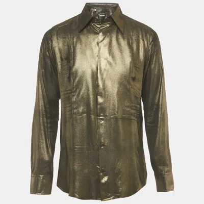 Pre-owned Dolce & Gabbana Gold Metallic Lamé Long Sleeve Shirt L In Silver