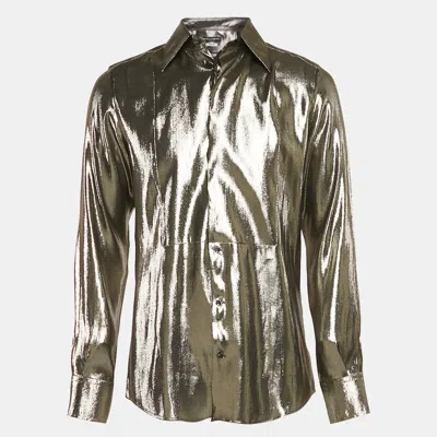 Pre-owned Dolce & Gabbana Gold Metallic Lamé Long Sleeve Shirt M