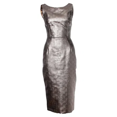 Pre-owned Dolce & Gabbana , Gold Metallic Pencil Dress In Gray