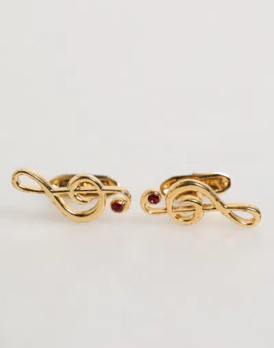 Dolce & Gabbana Gold Musical Note Metal Brass Pin Men Accessory Cufflinks