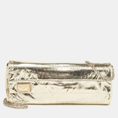 Pre-owned Dolce & Gabbana Gold Patent Leather Miss Martini Chain Clutch