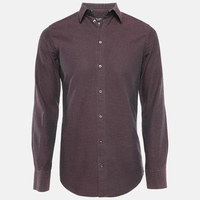 Pre-owned Dolce & Gabbana Gold Patterned Cotton Button Front Shirt M In Burgundy