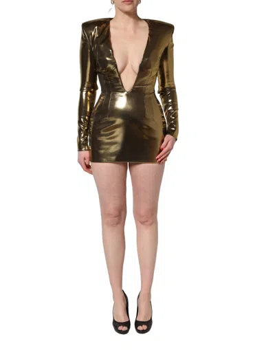 Dolce & Gabbana Metallic Plunging-neckline Sheath Dress In Gold