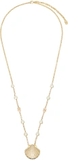 Dolce & Gabbana Gold Rhinestone Shell & Dg Logo Necklace In Zoo00 Oro