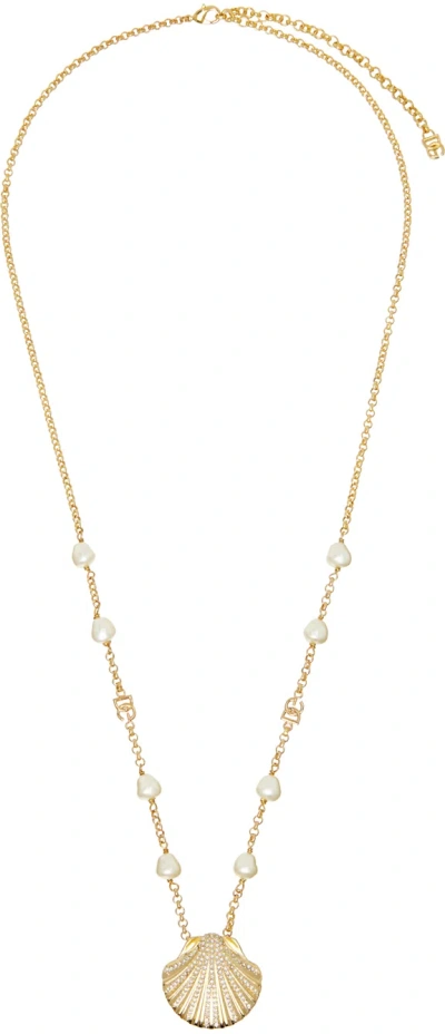 Dolce & Gabbana Gold Rhinestone Shell & Dg Logo Necklace In Zoo00 Oro